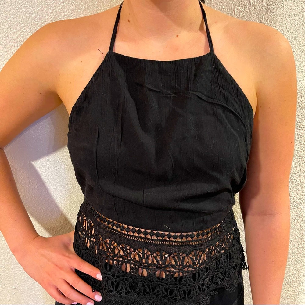 Black ,American Eagle,Halter Top,Medium lace trim